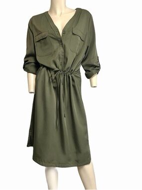 Max Studio Olive Green Button-Front Midi Dress